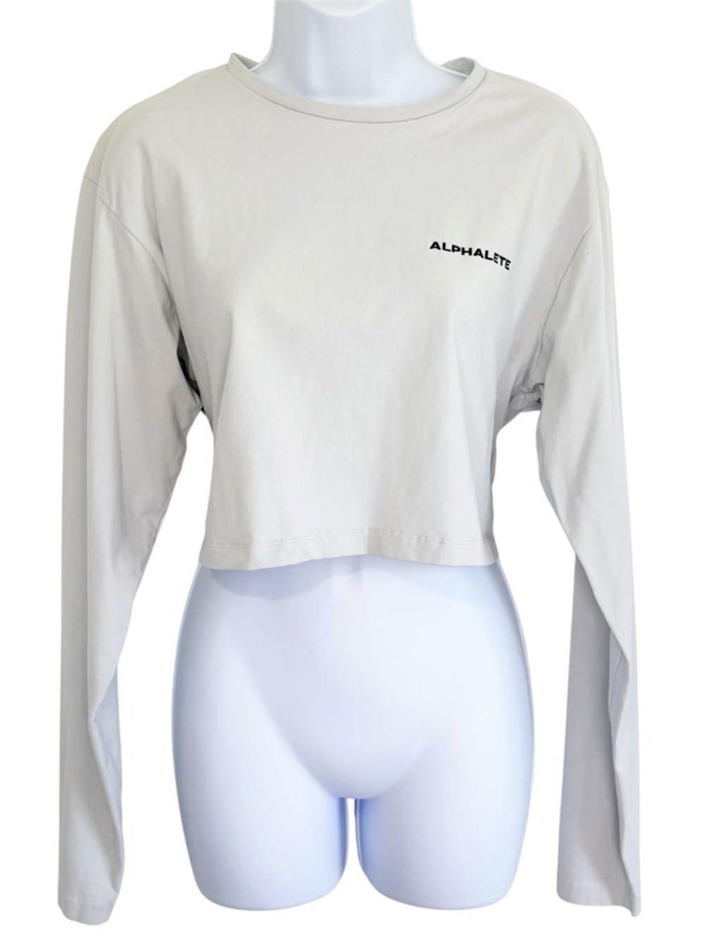 ALPHALETE Off White Lifestyle Fit Cropped Long Sleeve Boxy Top Small Gym